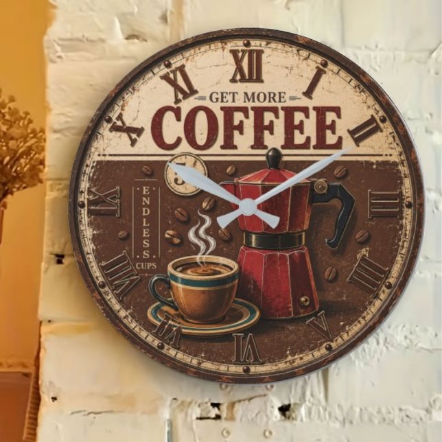 Relógio Grande Get More Coffee Rustic Farmhouse Bar Decor  (Criador carregado)