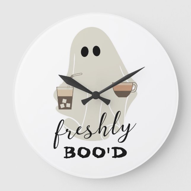 Relógio Grande Ghost Cute Halloween | Amantes De Café De Boo Fres (Frente)