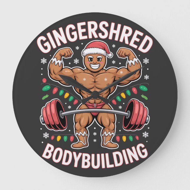 Relógio Grande Gingerbread Bodybuilding Christmas Gym  (Frente)