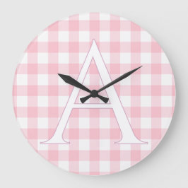 Relógio Grande Gingham Rosa Personalizado com Monograma