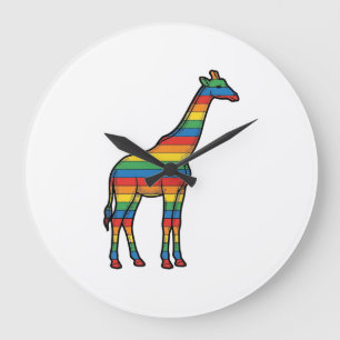 Relógio Grande Girafa Arco-Íris Desenho Vetorial de Gravura Vinta