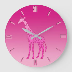 Relógio Grande Girafa Geométrica Moderna, Fuchsia e Rosas claro