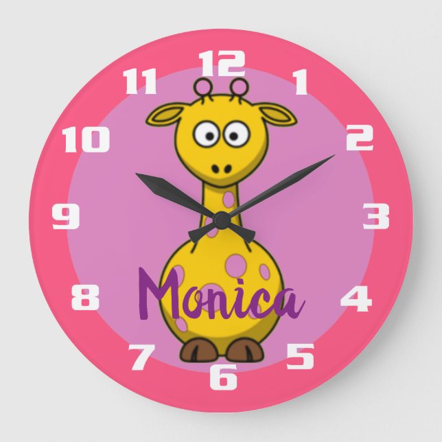 Relógio Grande Girafa Monogramada Rosa Chiclete Fofa (Frente)