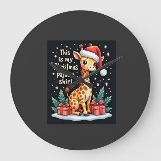Relógio Grande Girafa Usando Chapéu de Papai Noel Combinando Pija