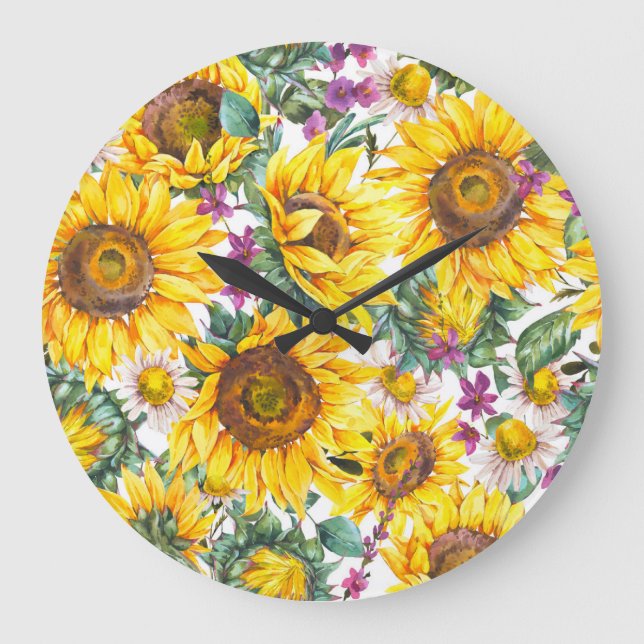 Relógio Grande Girassol: Bloom Amarelo de Verão. (Frente)