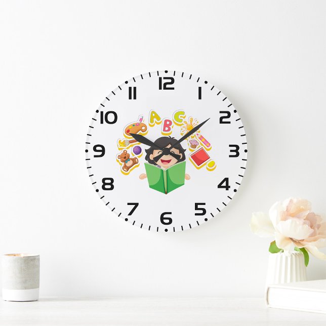 Relógio Grande Girl Reading Learning ABC Letters and Toys (Criador carregado)