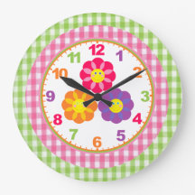 Girls Gingham Flower Clock com Números