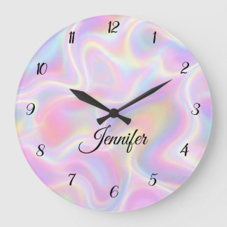 Relógio Grande Girly Vibrant Pastel Holographic Swirl Design     