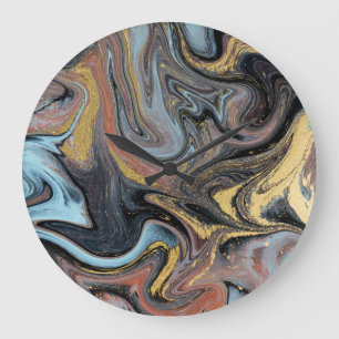 Relógio Grande Glitter do Ouro Marble Nature Trabalho de arte