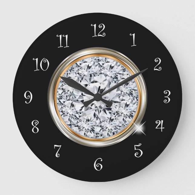 Relógio Grande Glitzy Classy Faux Digital Diamond Wall Clocks (Frente)