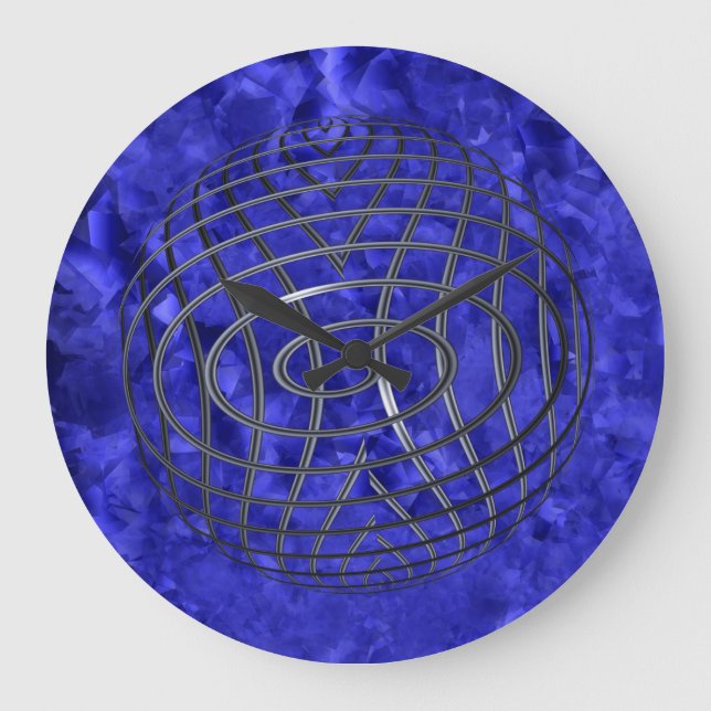 Relógio Grande Globo de fios de linha azul fina (Frente)