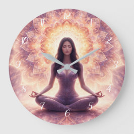 Relógio Grande Glowing Mandala Meditation Woman Custom Name      