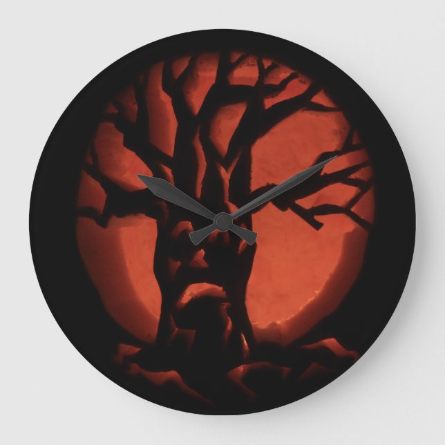 Relógio Grande Glowing Scared Dead Tree Halloween Pumpkin (Frente)