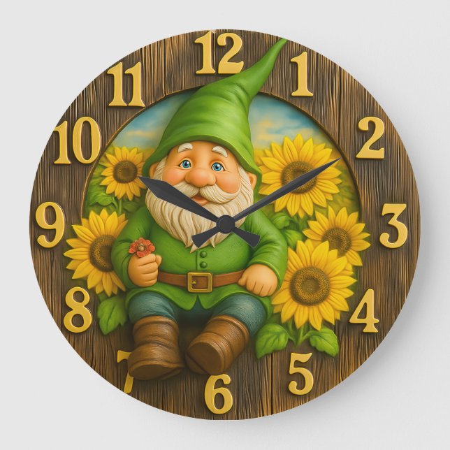 Relógio Grande Gnome Sunshine Elf Garden Clock (Frente)