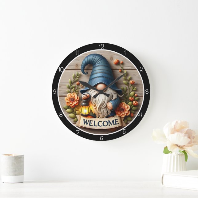 Relógio Grande Gnome Welcome Wall Decor (Lar)