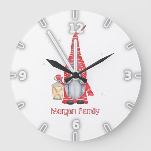 Relógio Grande Gnomo Adorável Flocos de Neve Natal (Frente)