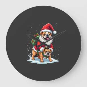 Relógio Grande Gnomo Cavalgando Bulldog Inglês Natal Xmas Meninos