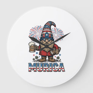 Relógio Grande Gnomo Patriótico da Murica Cerveja Camisa Vintage