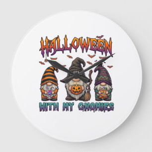 Relógio Grande Gnomos do Halloween Três Gnomos Chapéu de Bruxa Ab