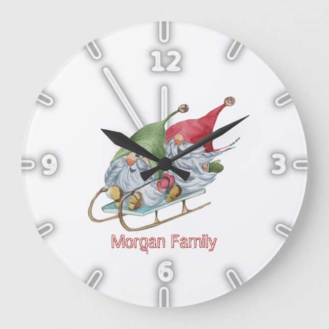 Relógio Grande Gnomos Whimsical Adoráveis no Natal (Frente)