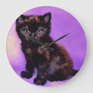 Relógio Grande Gogh Style Purple Cat