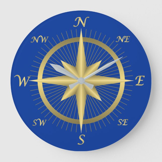 RELÓGIO GRANDE GOLDEN AND BLUE COMPASS ROSE DESIGN (Frente)