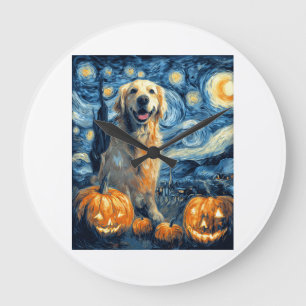 Relógio Grande Golden Retriever Abóbora Noite Estrelada Mãe de Ca