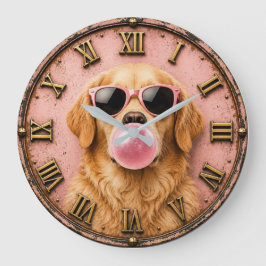 Relógio Grande Golden Retriever Blowing Pink Bubble Gum