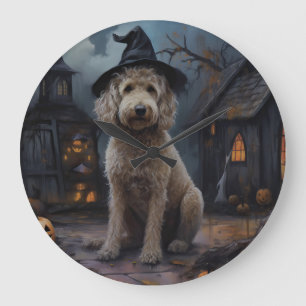 Relógio Grande Goldendoodle Abóboras Halloween Assustador