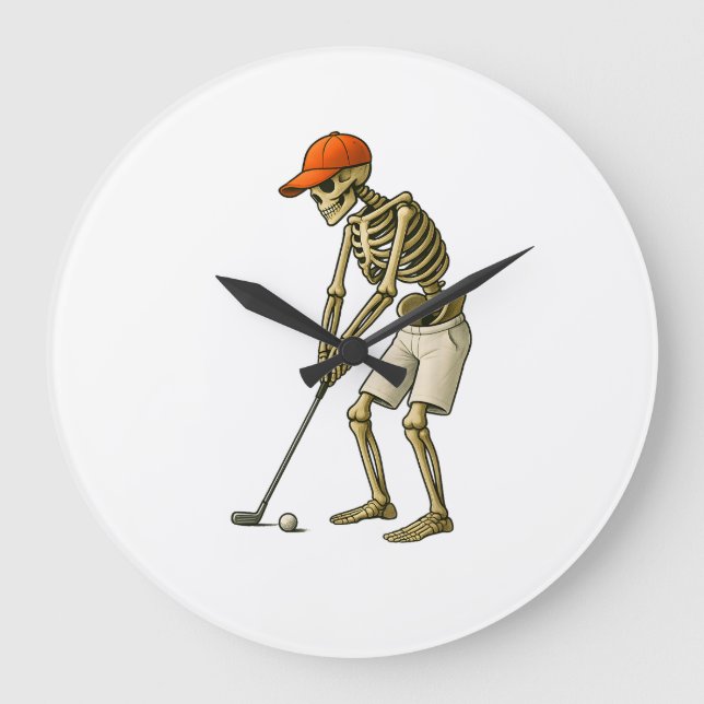 Relógio Grande Golf Ball Costume - Pumpkin Skull Golf PWall Clock (Frente)