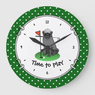 Relógio Grande Golf Pug Jogando Golfe (preto) Cachorro Bonito Eng