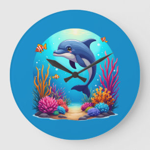Relógio Grande Golfinho Caprichoso em Recife de Coral Vibrante