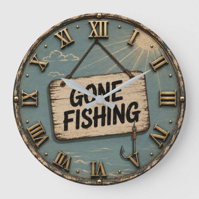 Relógio Grande Gone Fishing Funny Fisherman Cabin Gift (Frente)