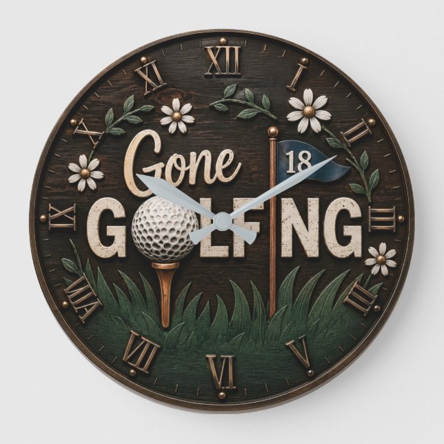 Relógio Grande Gone Golfing Rustic Floral Golfer Gift (Frente)