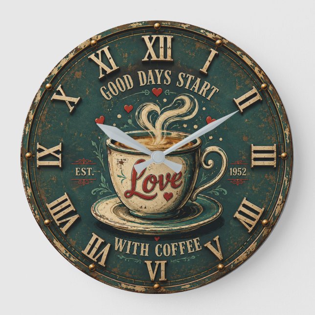 Relógio Grande Good Days Start with Coffee  (Frente)