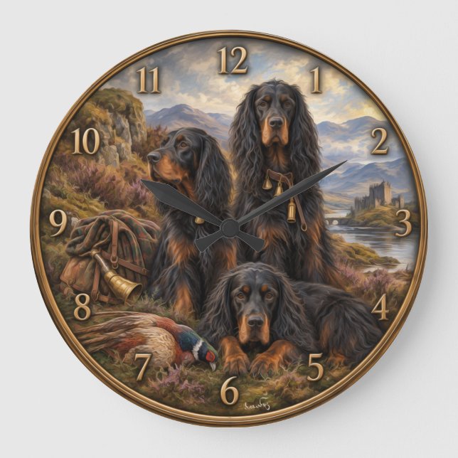 Relógio Grande Gordon setter com faisões, Arte (Frente)