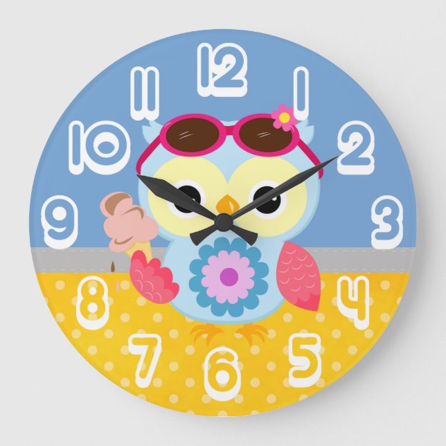 Relógio Grande Gorgeous Custom Summer Owl Gift (Frente)