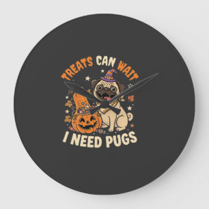 Relógio Grande Gostosuras de Abóbora Pug de Halloween