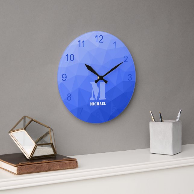 Relógio Grande Gradiente azul escuro Padrão de malha geométrica M (Escritório)