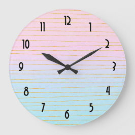 Relógio Grande Gradiente de Pastel Azul Rosa com Linhas Douradas