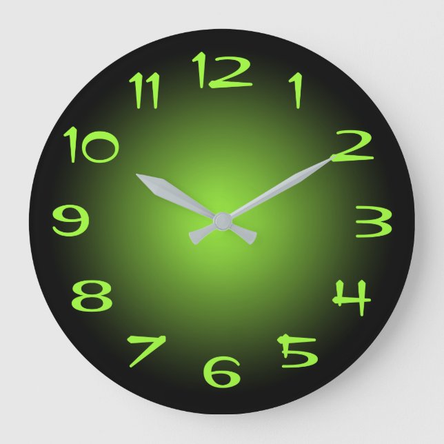 Relógio Grande Gradiente Radial Preto e Verde Lima (Frente)