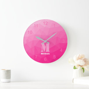 Relógio Grande Gradiente Rosa Quente geometria Malha Padrão Monog