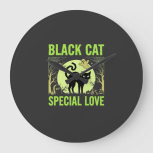 Relógio Grande Gráfico de Amor Especial do Gato Preto no Hallowee