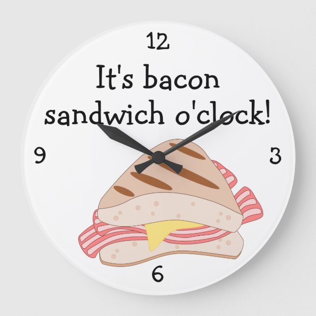 Relógio Grande Gráfico de comida de diversão Bacon Butty O'Clock (Frente)