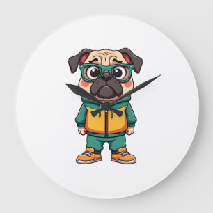 Relógio Grande Gráfico de Streetwear de Cartoon de Pug Hipster Vi