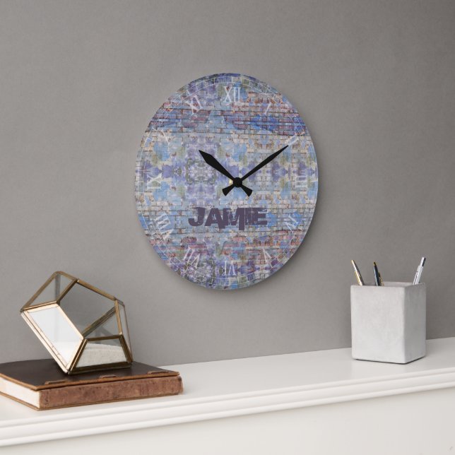 Relógio Grande Grafite de Arte Colorida Roxo e Rua Azul (Escritório)