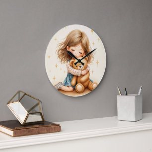 Relógio Grande Grandes Abraços - Garota Bonita Abraçando Urso de 