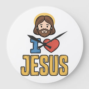Relógio Grande Grático Cristão Eu Amo Jesus Vintage
