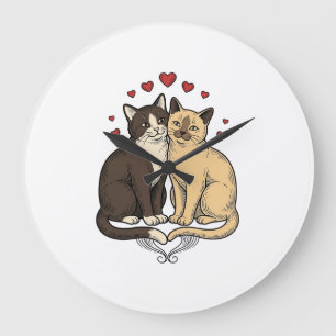 Relógio Grande Grave Engravura Casal de Gato Fofo Amor Design_1