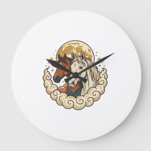 Relógio Grande Gravura Antiga Cavalos Cósmicos Arte Lunar